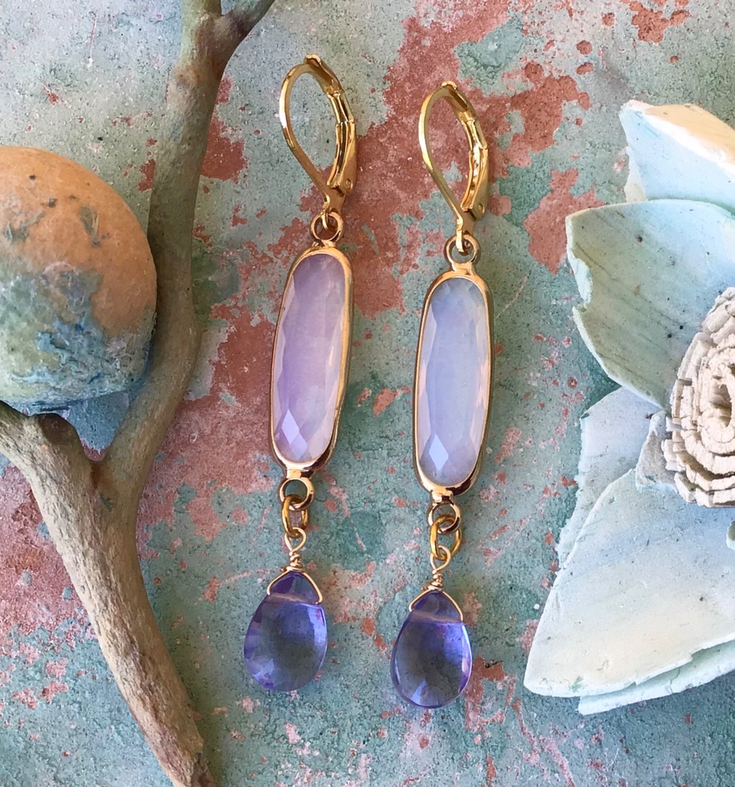 SUNDANCE CHARM ARTISAN JEWELRY EARRINGS OPALITE GOLD PLATED