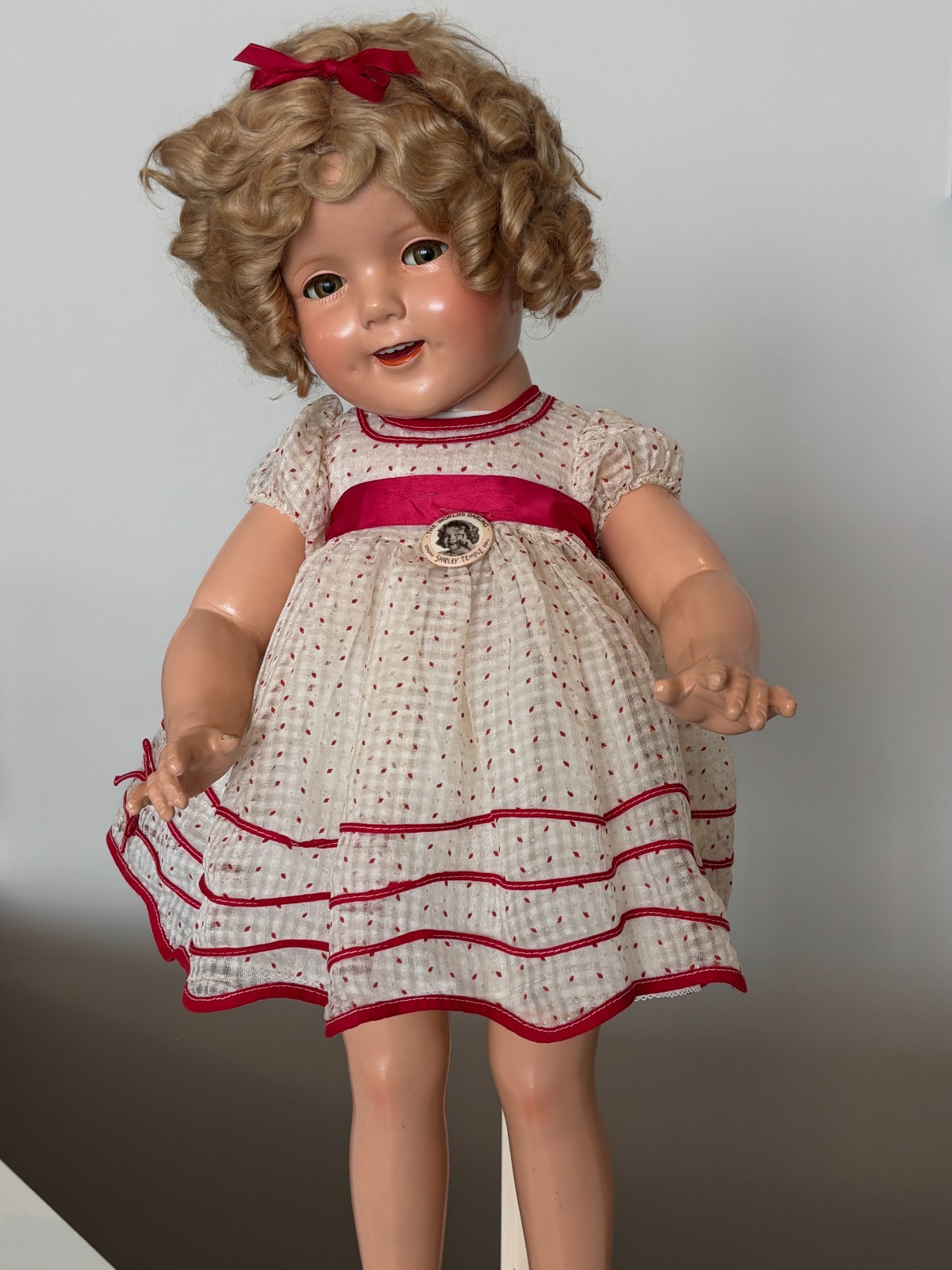 27" IDEAL SHIRLEY TEMPLE FABULOUS, 1930S, COP MARK, ORIG. COMPO DOLL, NEAR MINT