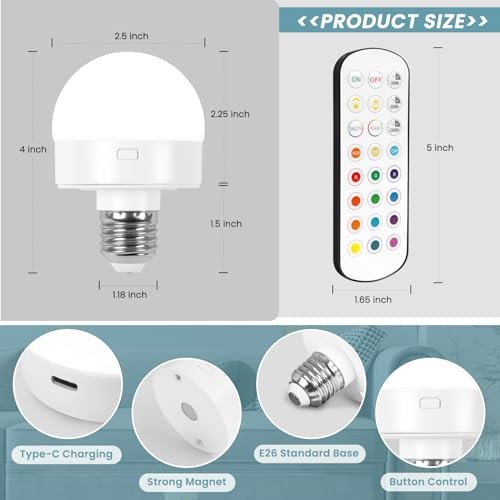 Rechargeable Battery Operated Light Bulbs with Remote 2 Pack White
