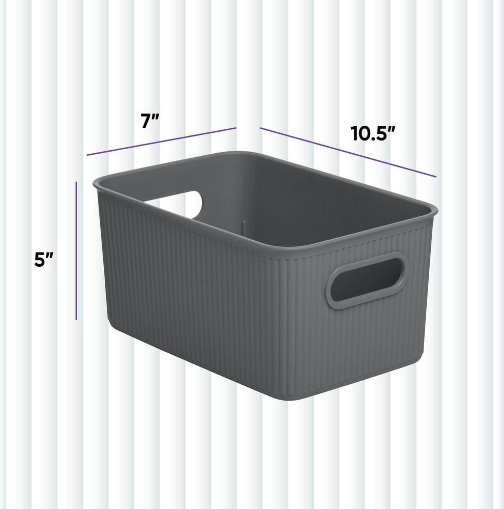 Decorative Plastic Basket Open Home Storage Bins Organizer Baskets, Medium, Grey