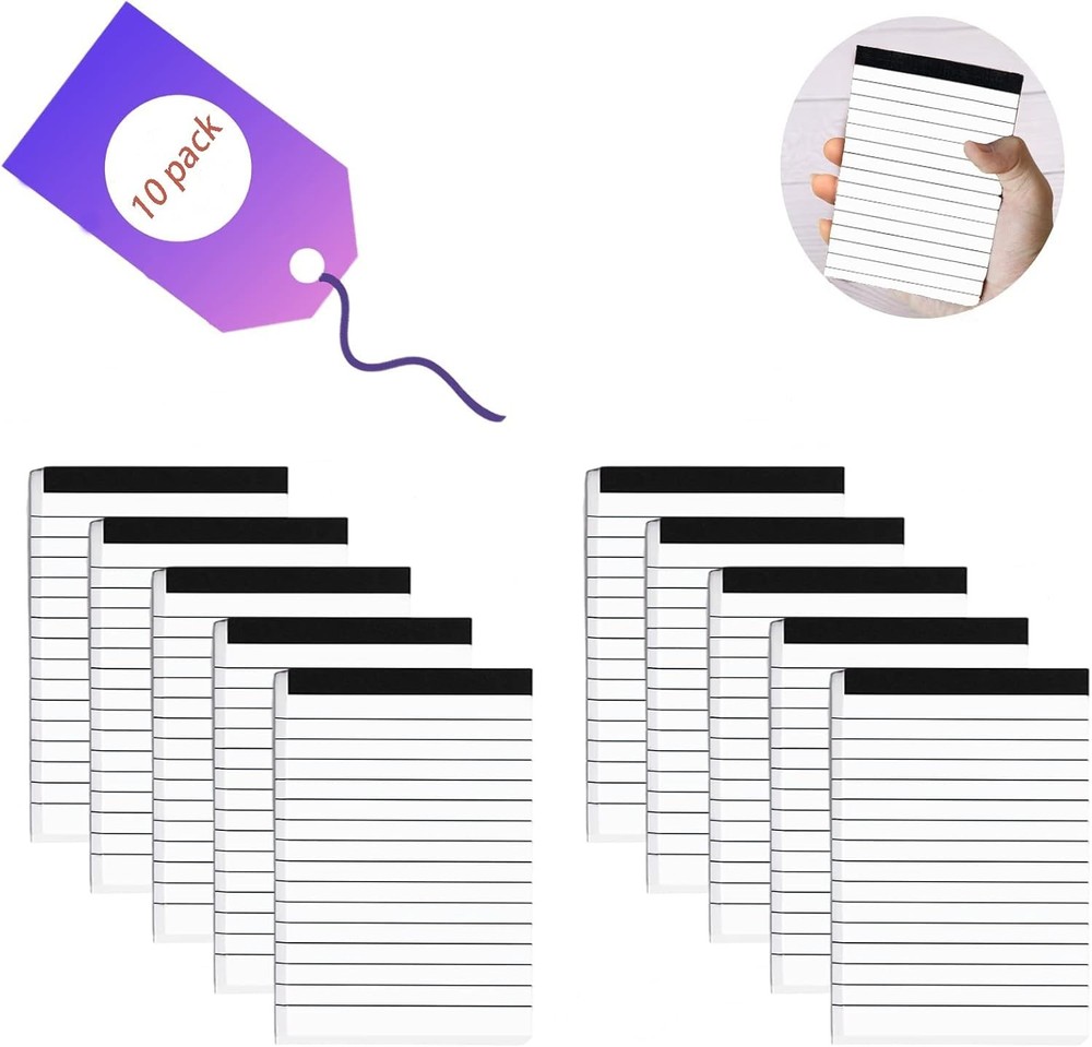 10 Pack Pocket Mini Notepads Refills,Memo Pad,3×5Inch Lined White-10pack