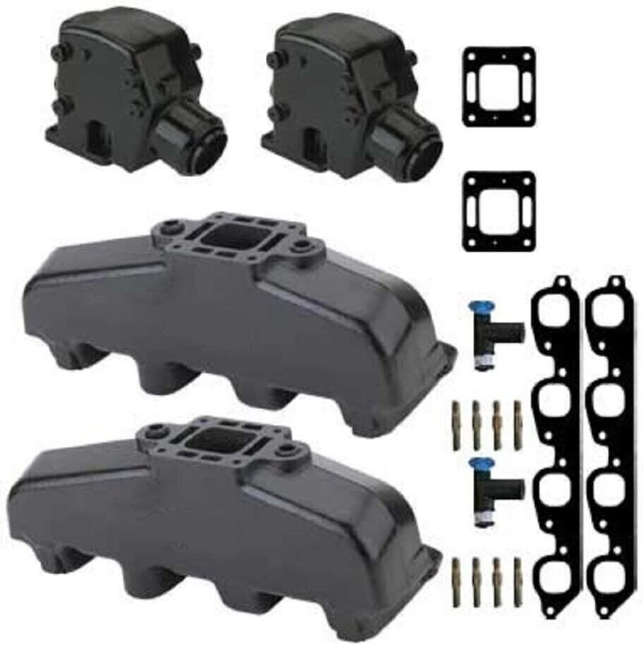 Mercruiser 7.4l 8.2l 454 502 Exhaust Manifold package set with 3" Riser Elbow