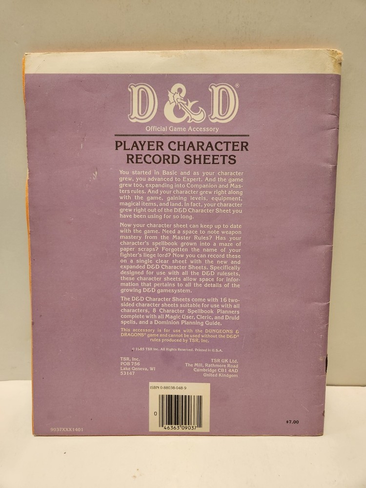 Dungeons & Dragons Player Character Record Sheets AC6 Plus Extra Loose Sheets