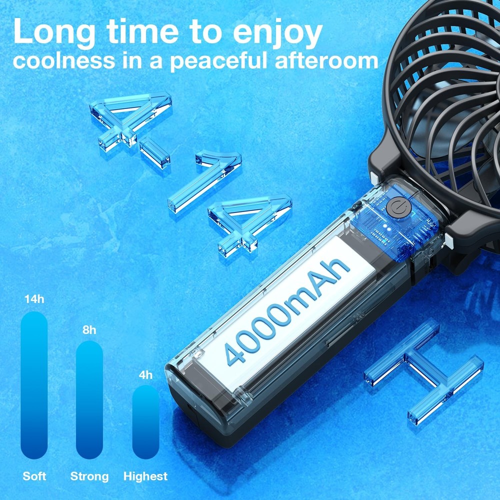 VersionTECH. Portable Handheld Fan, Powerful+Durable+4000mAh+180° Foldable, M...