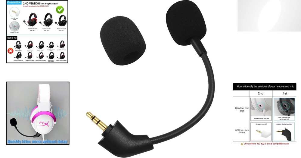 Straight Jack Noise-Cancelling Mic Compatible with HyperX Cloud II/Core (2021+)