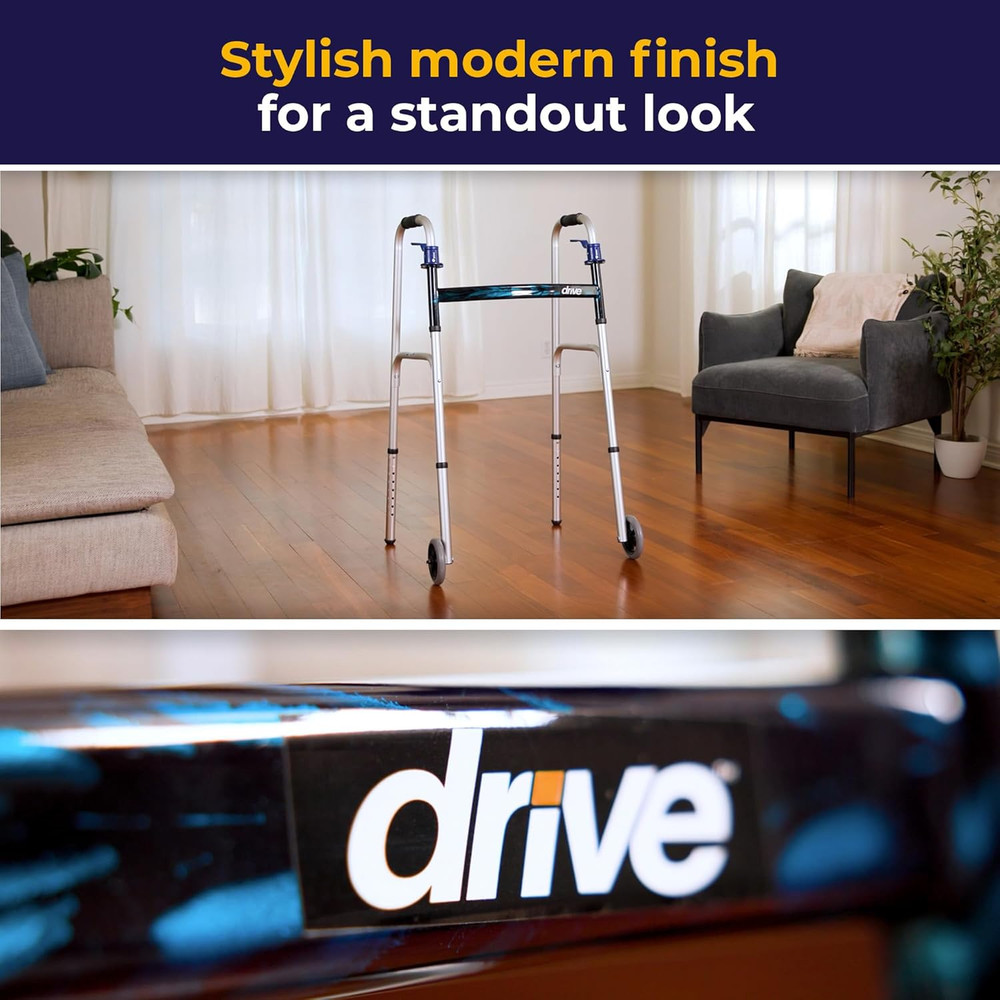 Trigger Release Folding Walker - Lightweight Brushed Steel Design - Easy Trig...