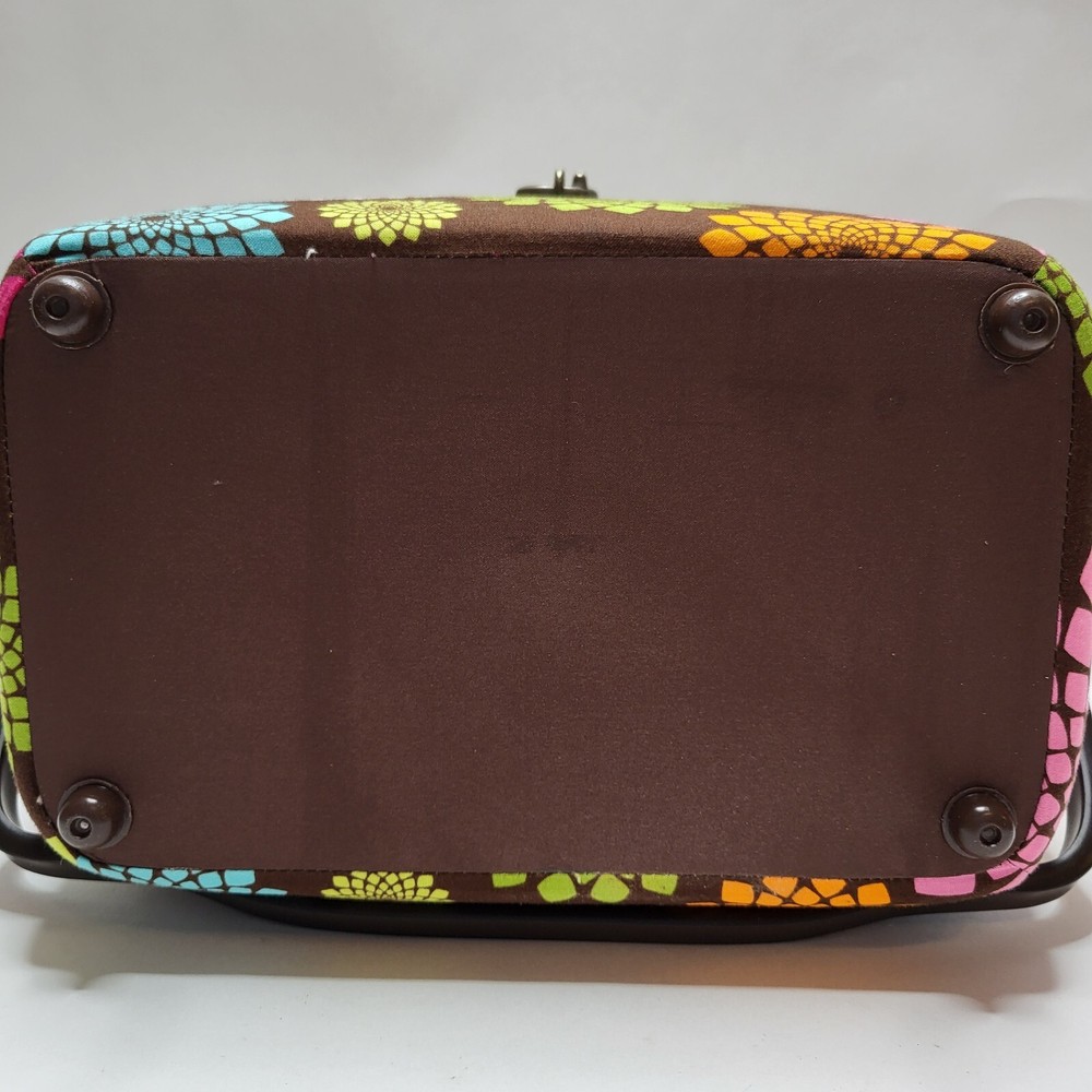 Sewing Basket Storage Case & Tray Insert Floral Abstract Brown with Hook Closure