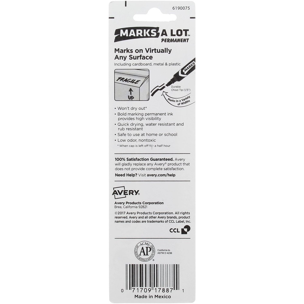 6 Pack Avery Marks-A-Lot Permanent Marker Pen 0.7 oz