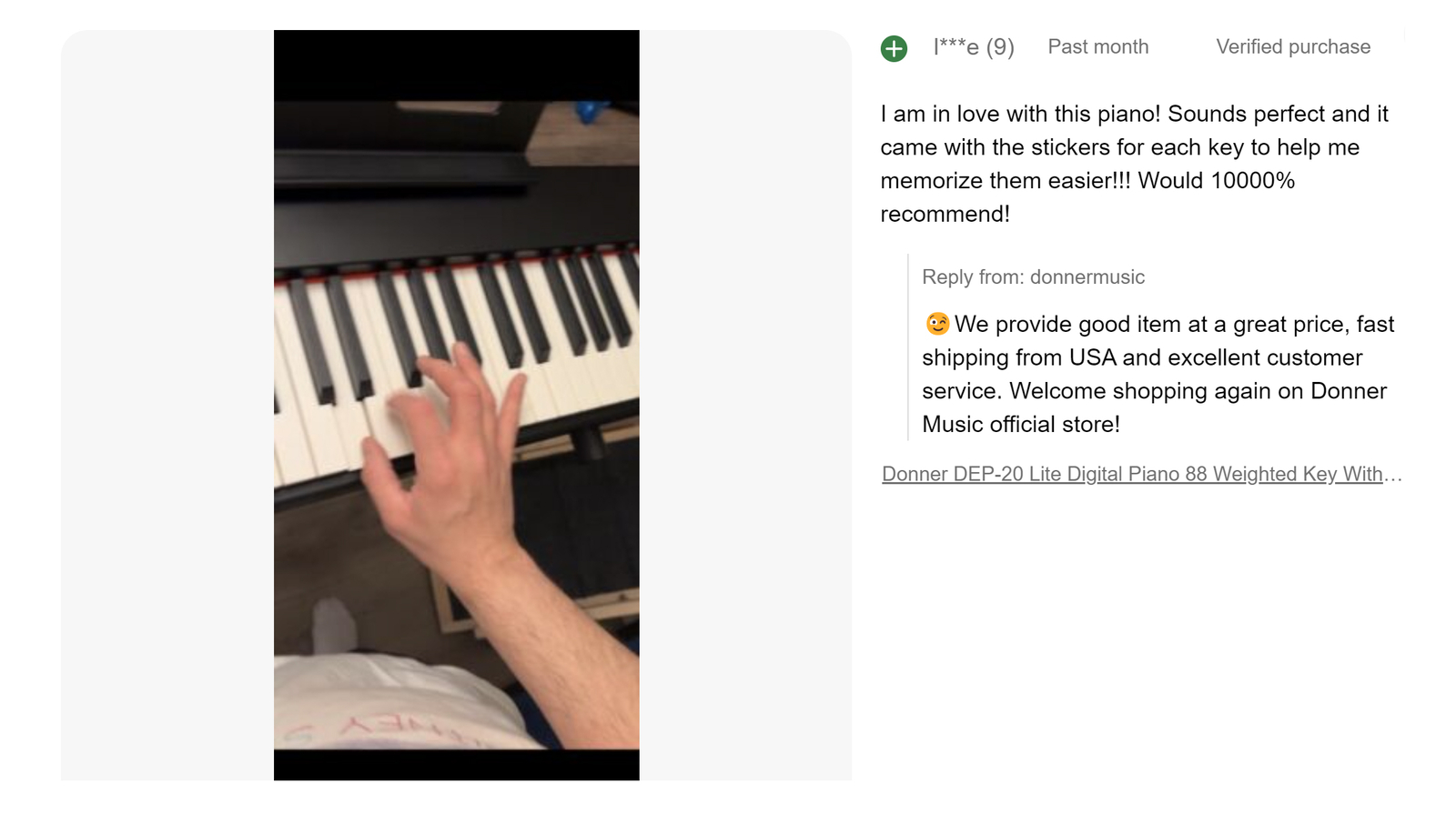 Donner DEP-20 Lite Digital Piano Keyboard with Stand, Refurbished