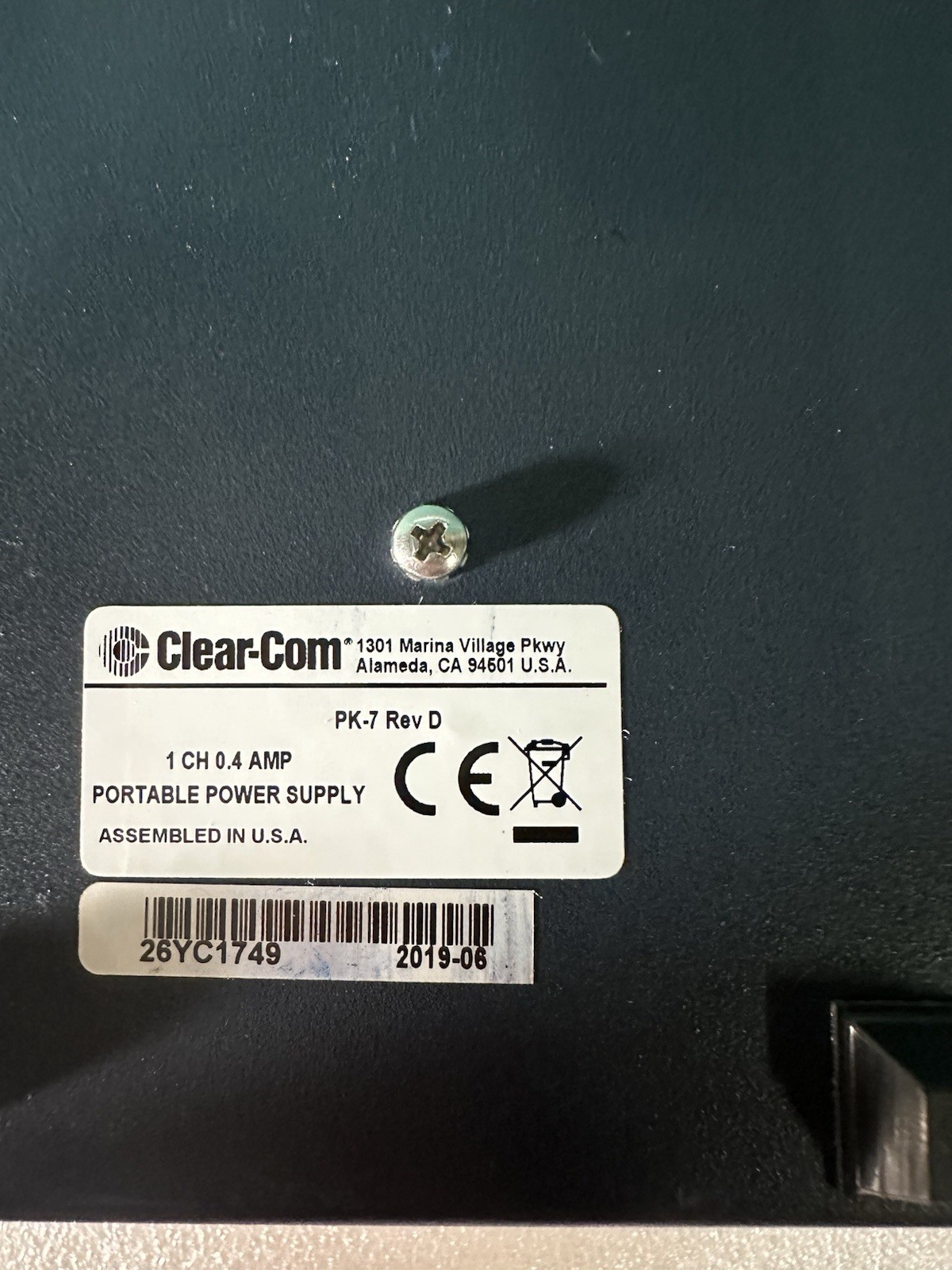 Clear-Com PK-7 REV D – Analog Partyline Power Unit, 22–30V DC, 3 XLR Ports. USED