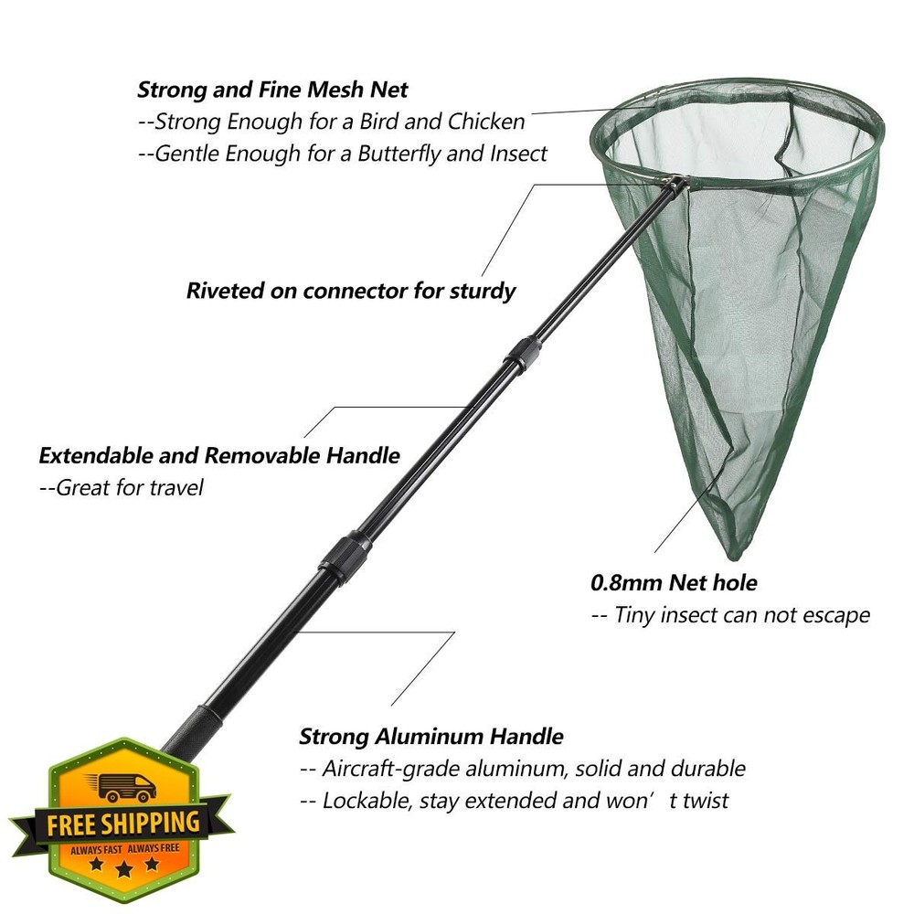 Professional Insect Butterfly Net, 14" Ring, Telescopic Handle
