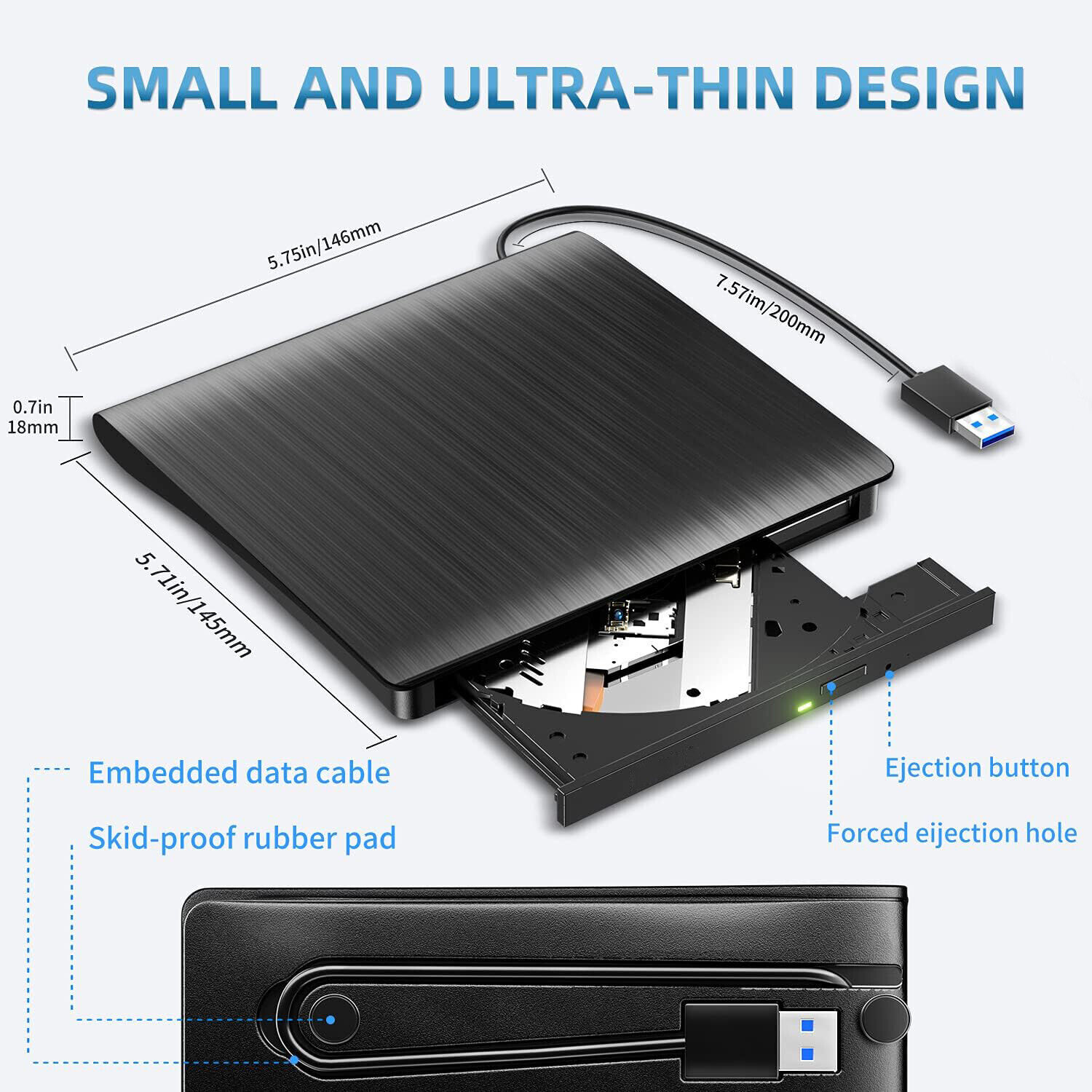 External DVD Drive USB 3.0 CD Optical Burner Writer Recorder Portable