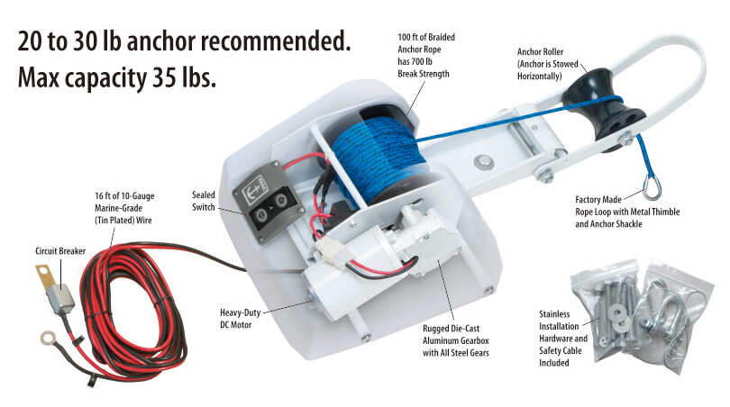 35 lb Saltwater Electric Anchor Winch with Wireless Remote