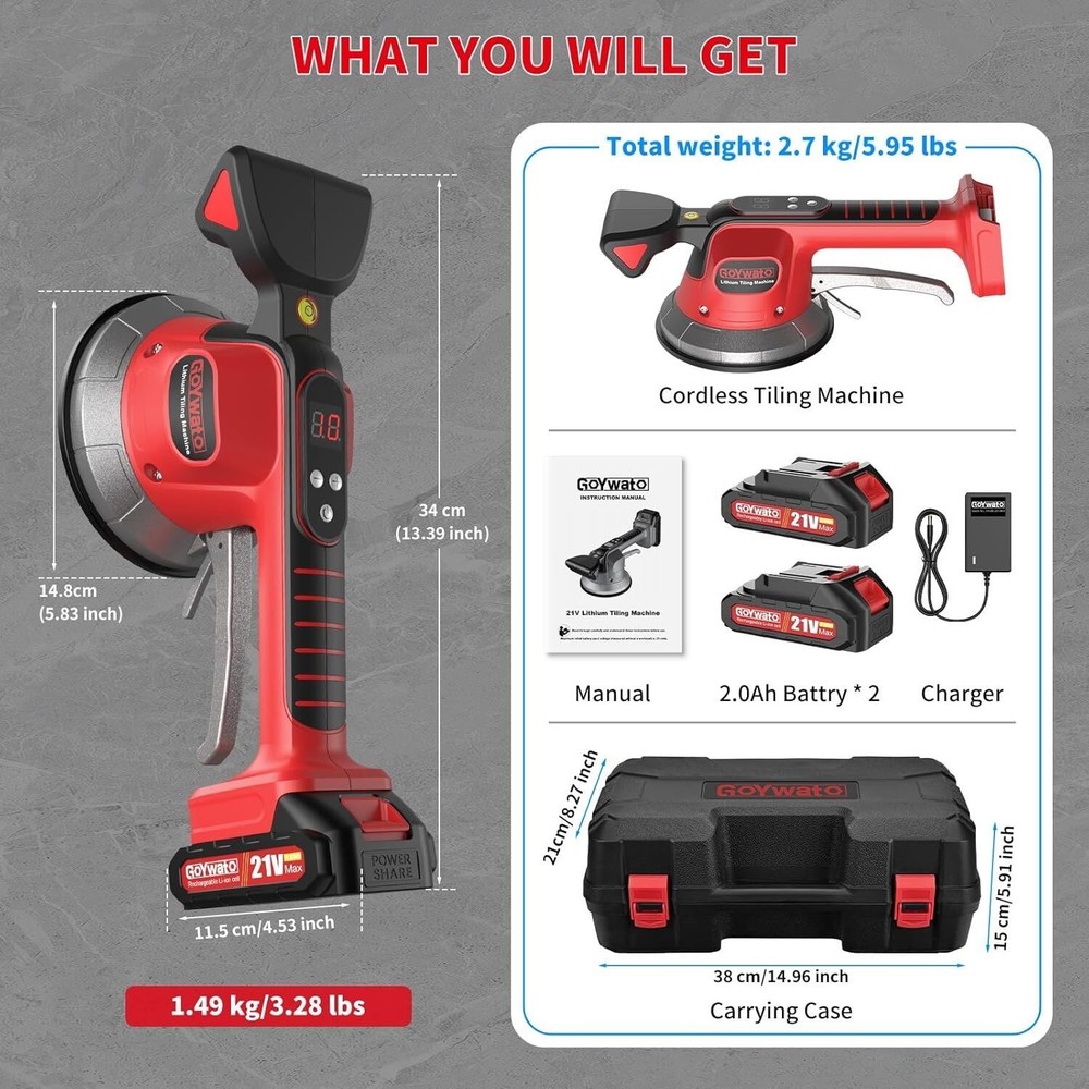 Tile Vibration Tool Cordless - 10 Adjustable Speed Tile Suction Cup Vibrating To