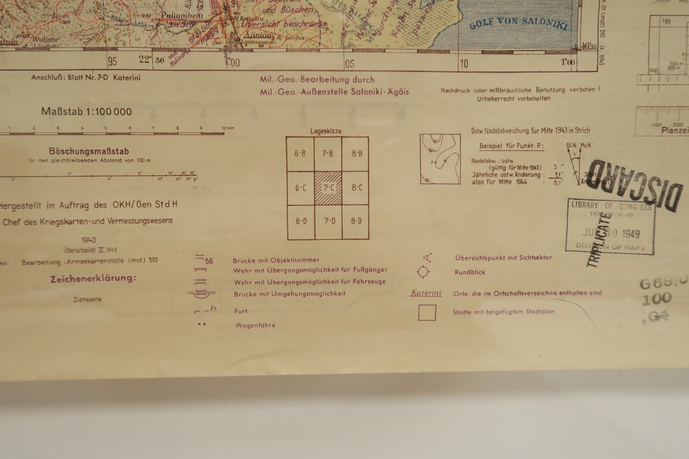 German Greece Secret Military Map 1943 WWII ERA Geographical Army Double Sided