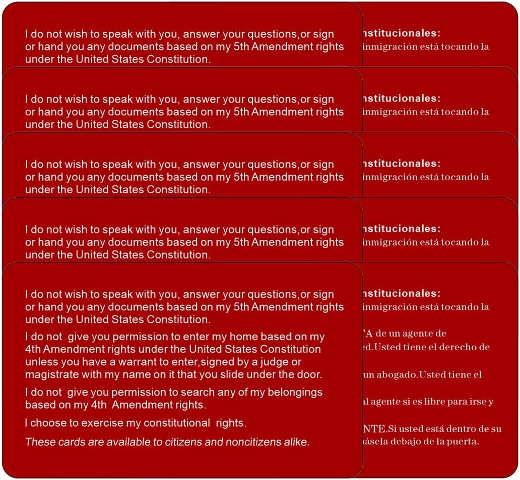 10-Pack Immigration Rights Awareness Cards - Know Your Constitutional Rights