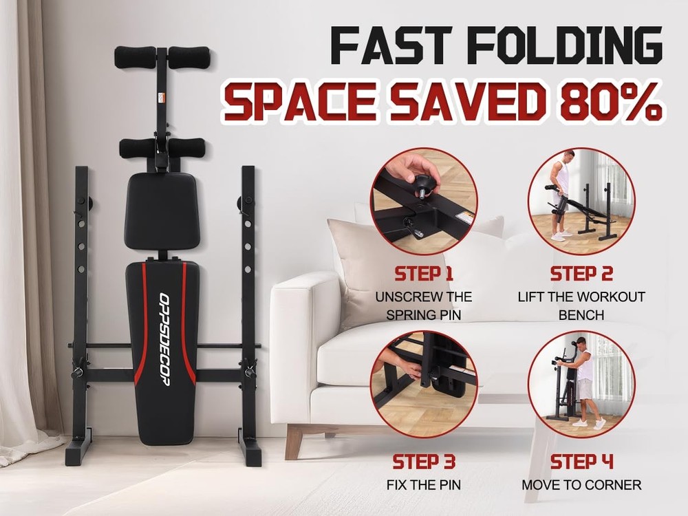 OPPSDECOR Multi-Function Weight Bench Set with Squat Rack Leg Extension & Curl