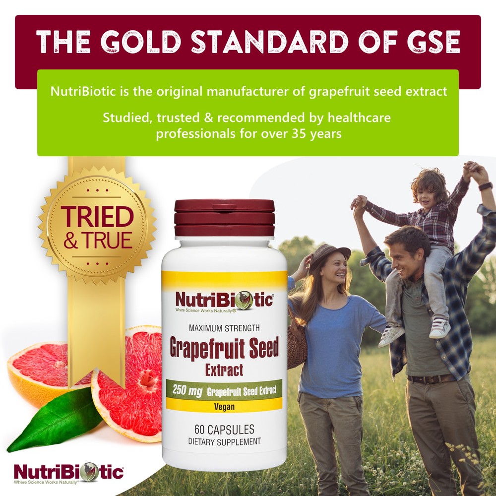 NutriBiotic Grapefruit Seed Extract Capsules, 60 Caps -Maximum Strength GSE