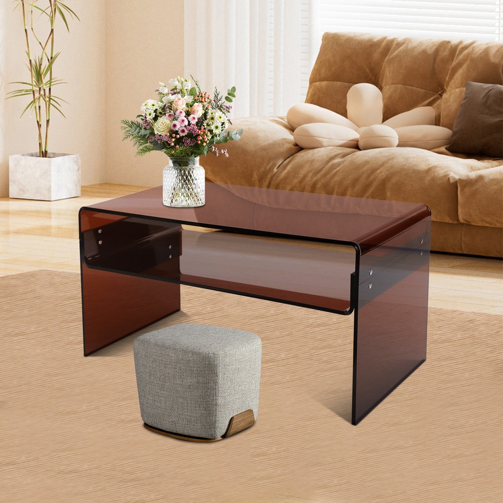 2 Tiers Modern Brown Acrylic Side Table Rectangular Coffee End Table 80*40*40cm