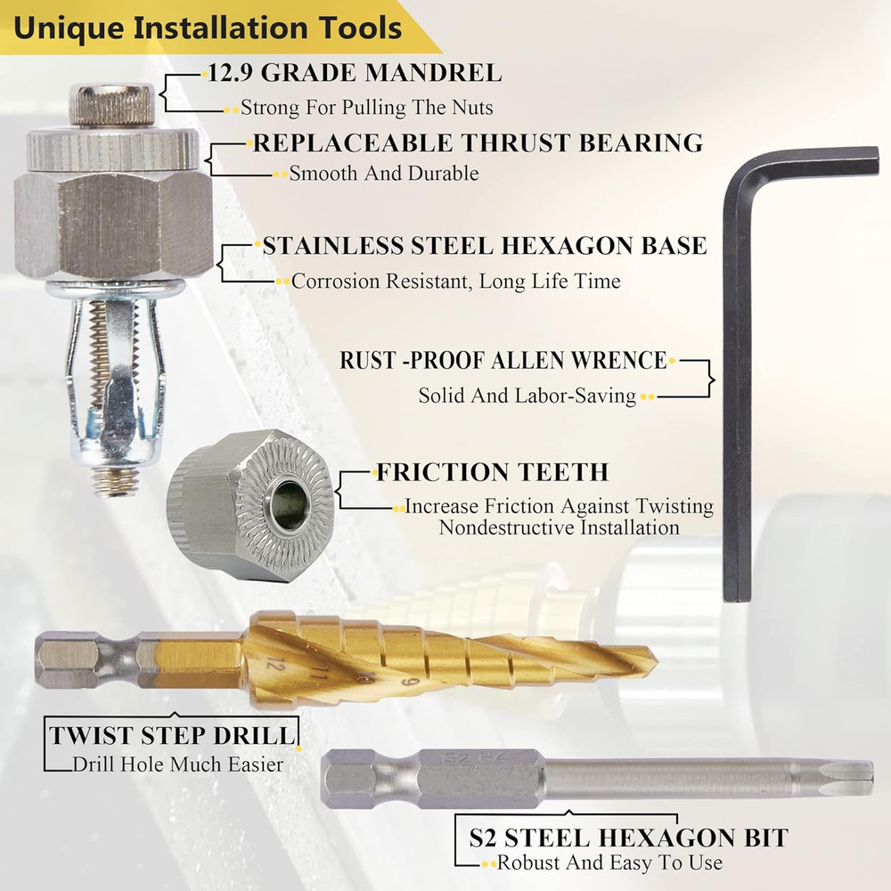 1/4-20 Jack Nut with Installation Tool Threaded Insert Petal Nuts Nutserts Jackn