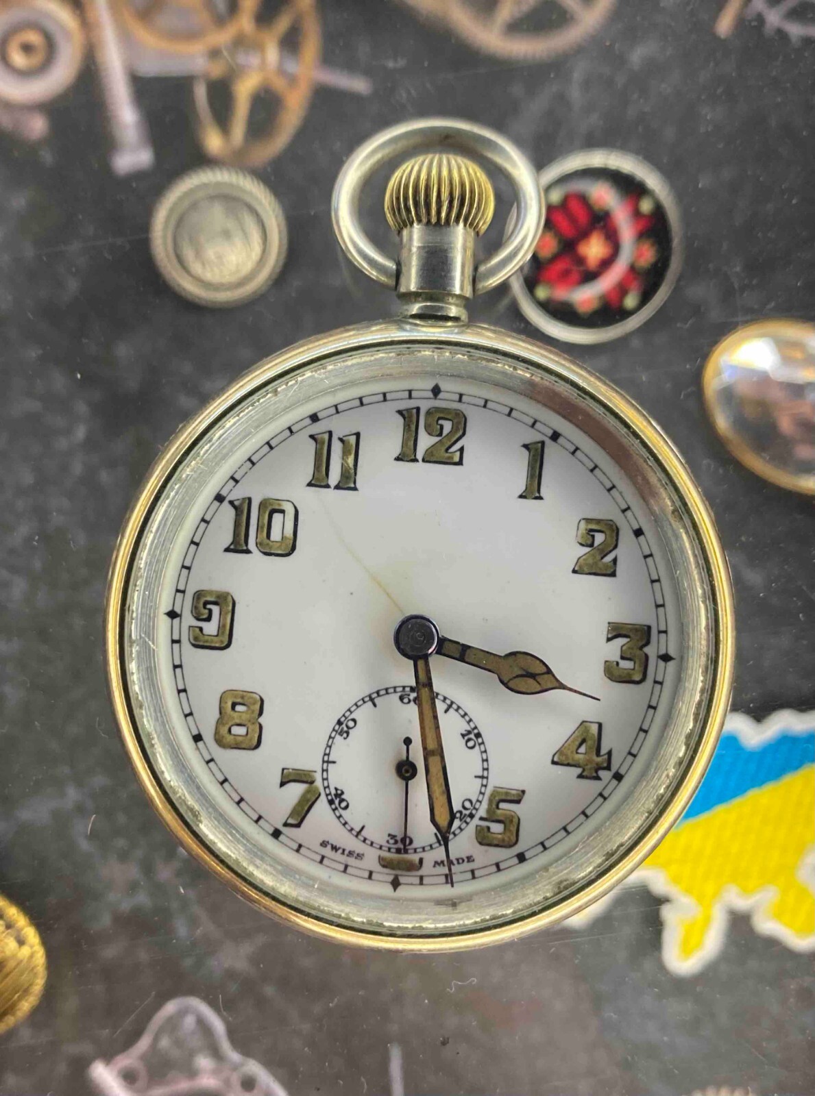 Antique Pocket Watch Mechanical Swiss Ottoman Military Chain Open Face Rare 19th