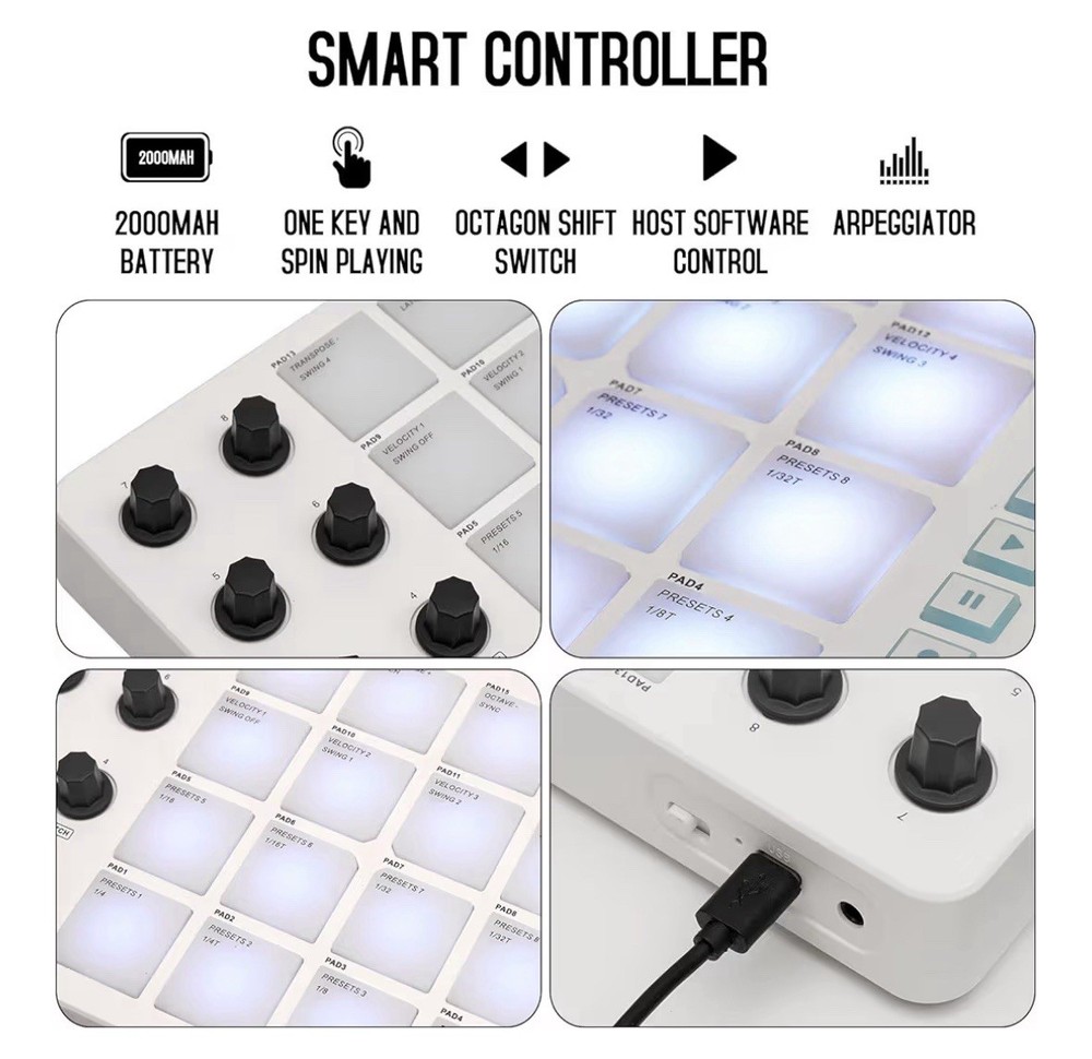 Wireless MIDI Controller Pads, Bluetooth - Black