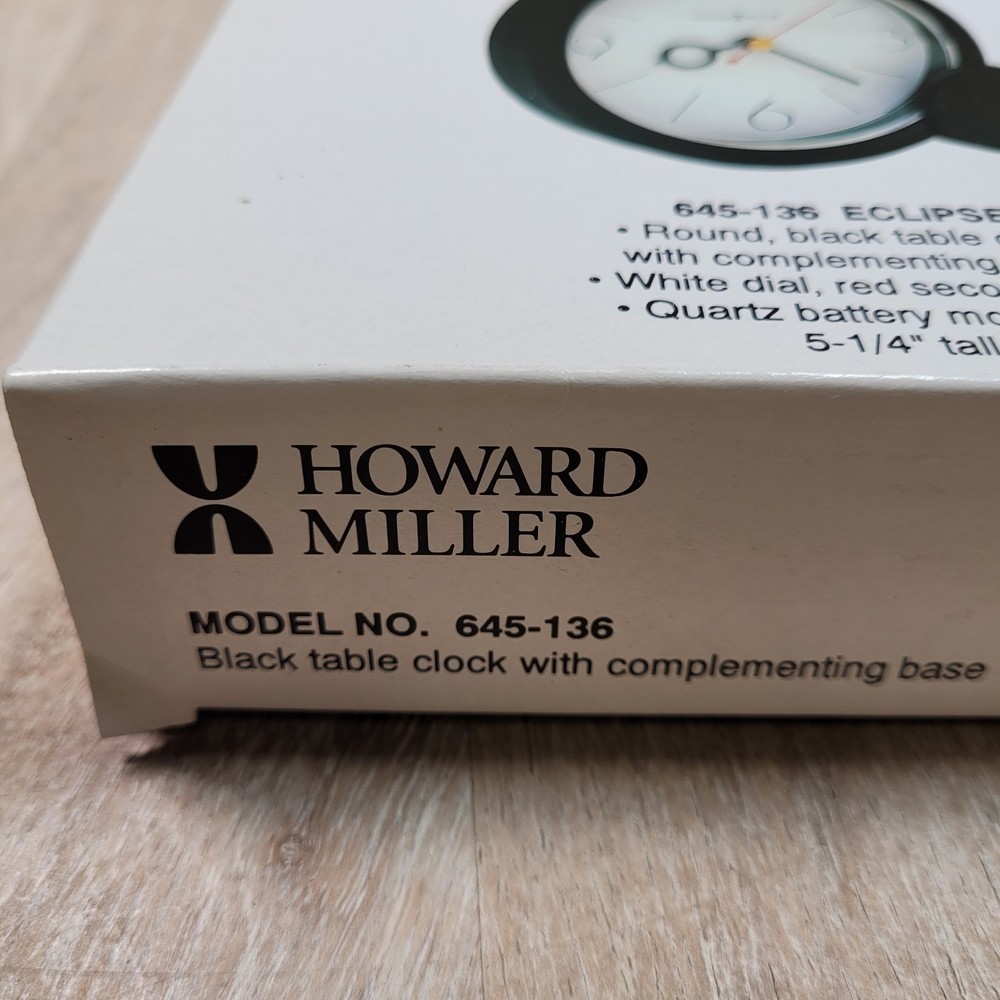 Howard Miller Round Black Table Clock 645-136 Eclipse - New!