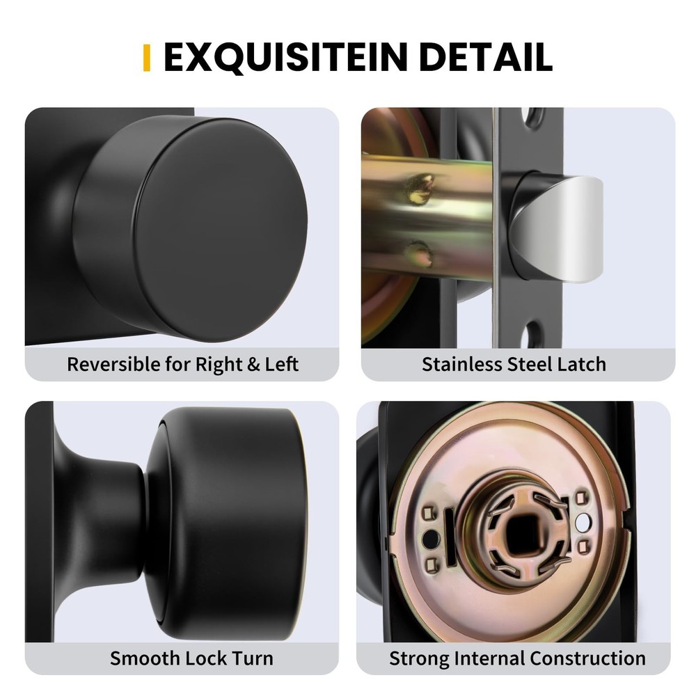 Goldenwarm Matte Black Closet Door Knobs, Passage Door Knobs Interior Hallway...