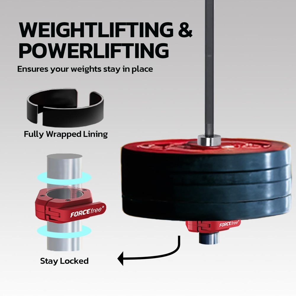 Forcefree+ Barbell Clips (Pair), Clamps, Quick Release Olympic Red