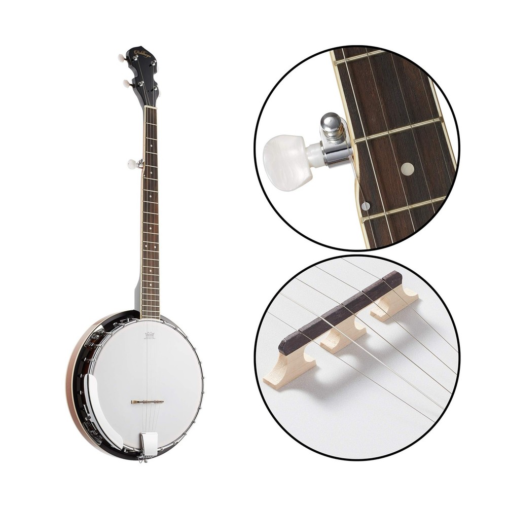Ashthorpe 5-String Banjo - Full Size with 24 Brackets, Closed Back, Mahogany ...