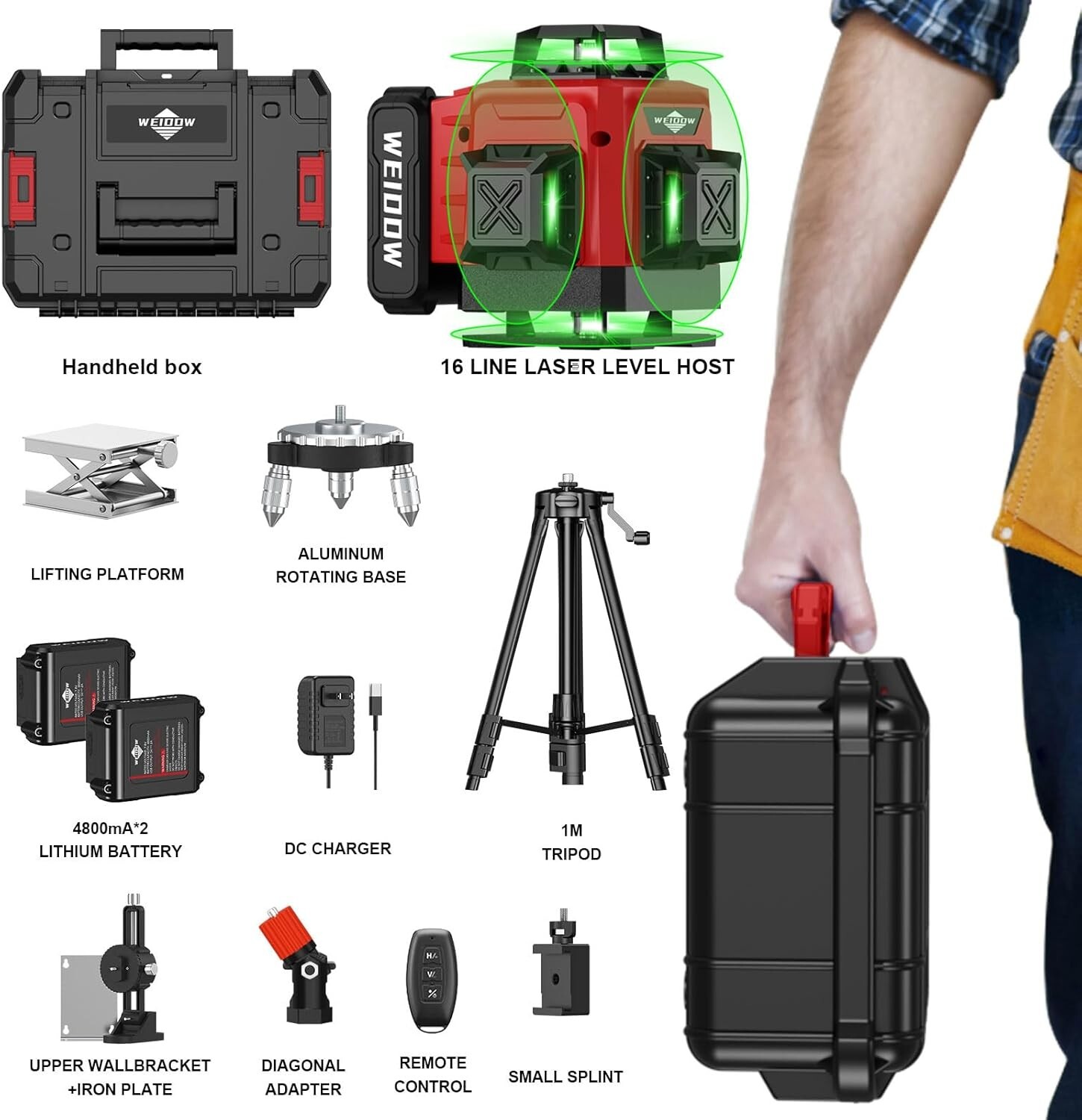 Laser Level Self Leveling with Tripod 4x360° Cross Line Laser for Construction
