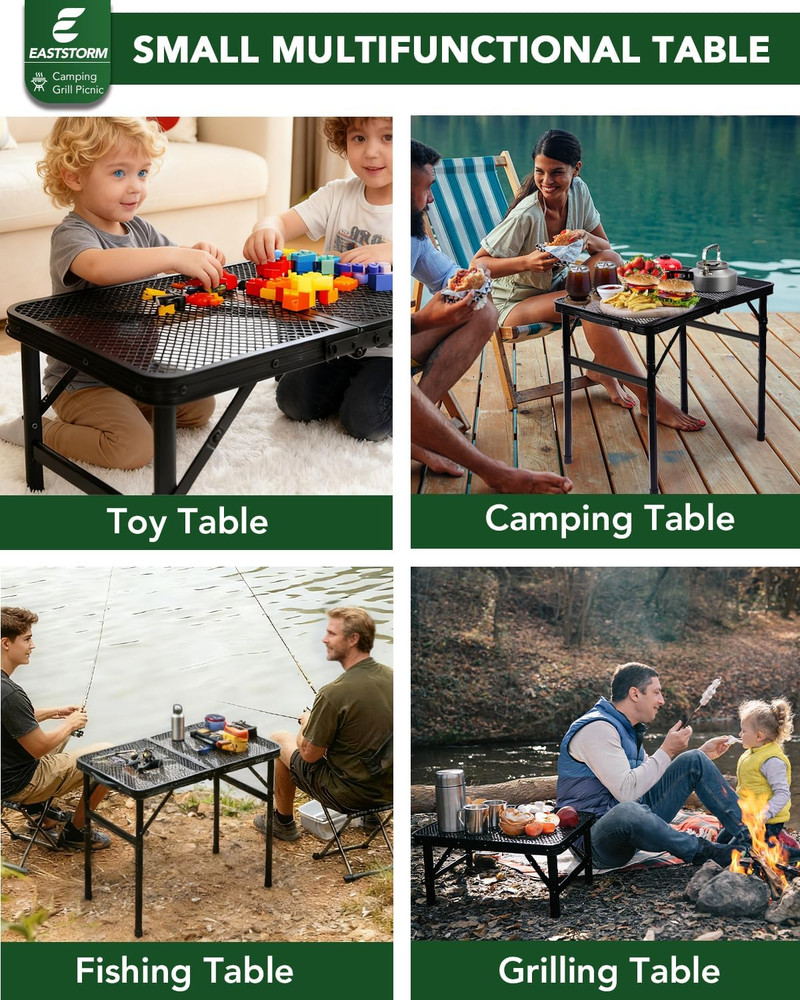 2Ft Small Folding Table with Carry Handle, Camping Table Adjustable Height 10.6–