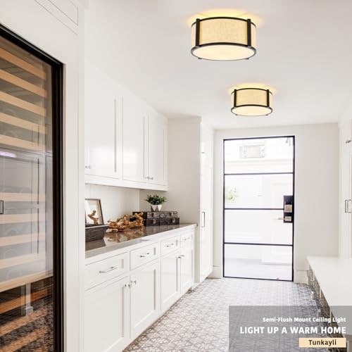 13" Semi Flush Mount Ceiling Light Modern 3-Lights Black Drum Ceiling black 13"