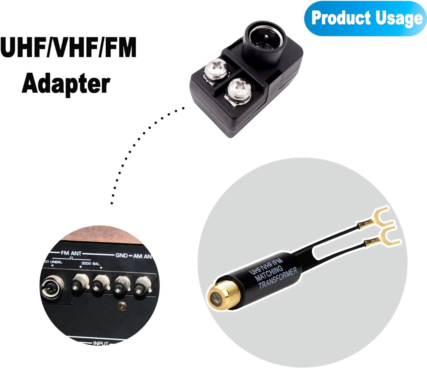 Ancable 1-Pack Gold Plated - 75 Ohm to 300 Adapter - UHF/VHF/FM Balun...