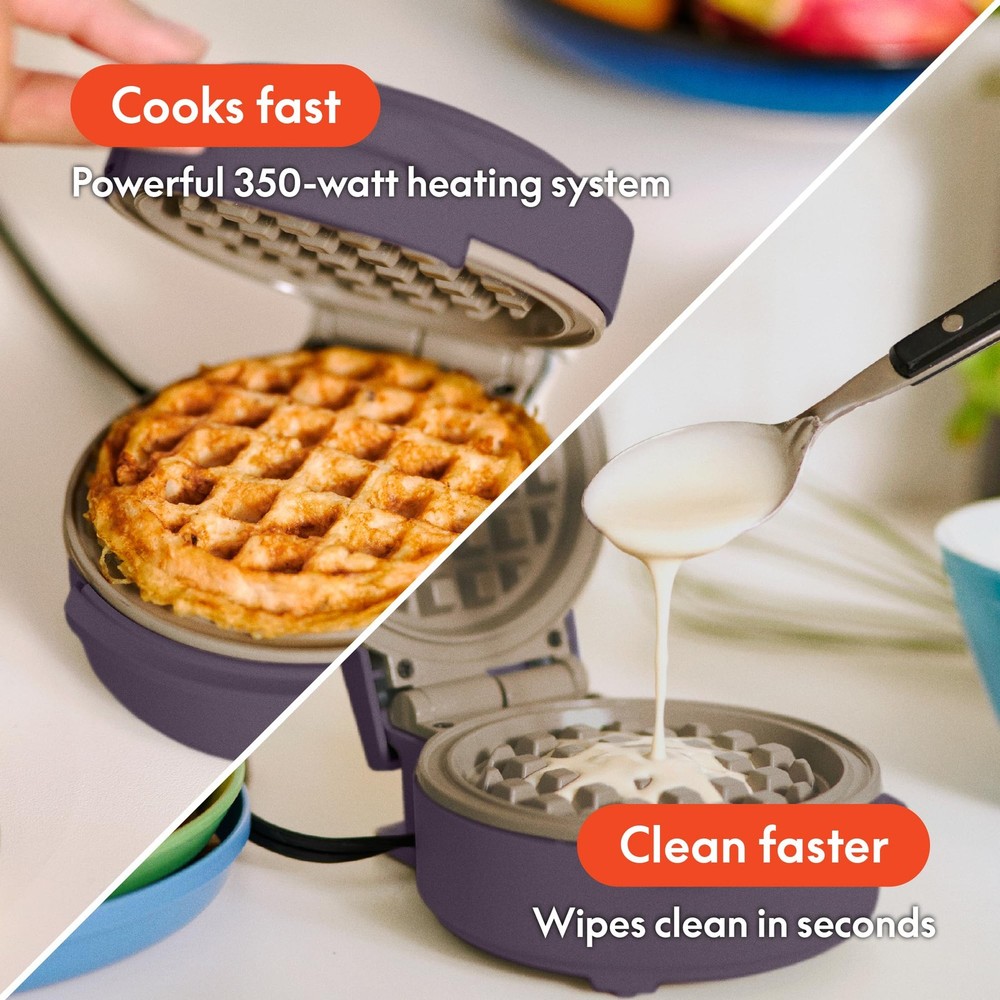 Bella Mini Waffle Maker Ceramic Nonstick Snack-n-Store Stackable 350WPlum Purple