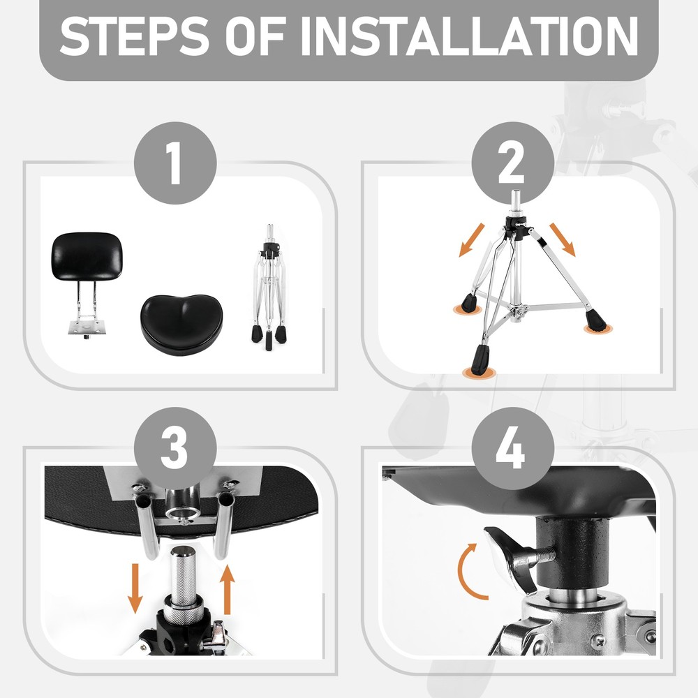 Drum Throne with Backrest, Height Adjustable Seat Drum Stool,5A Drumstick