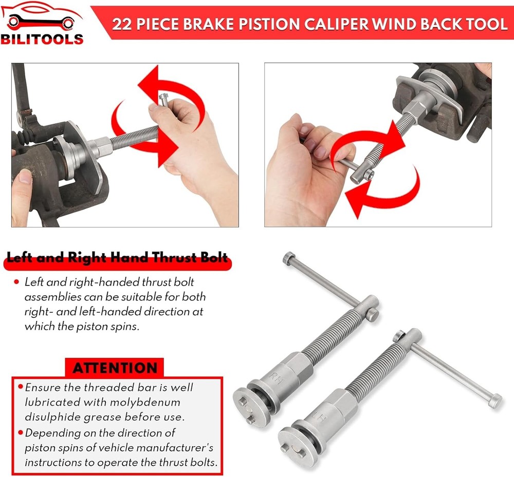 Brake Caliper Piston Rewind Tool with Dual-Functionality for Various Vehicles