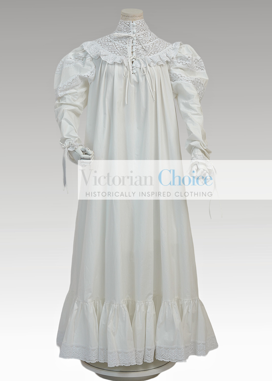 White Victorian Edwardian Vintage Cotton Lace Nightgown Nightdress Ankle Length
