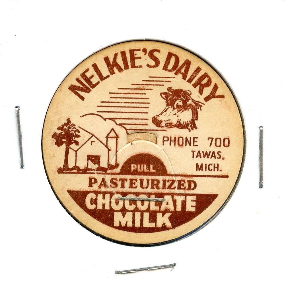 Nelkie's Dairy Pasteurized Chocolate Milk Tab Cap Tawas City, Michigan #52 Token