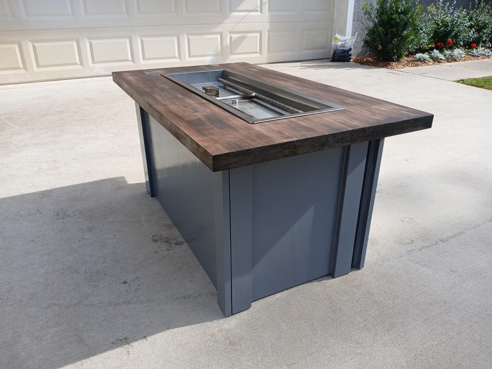Fire Table Solid Wood Top Fire Pit Table