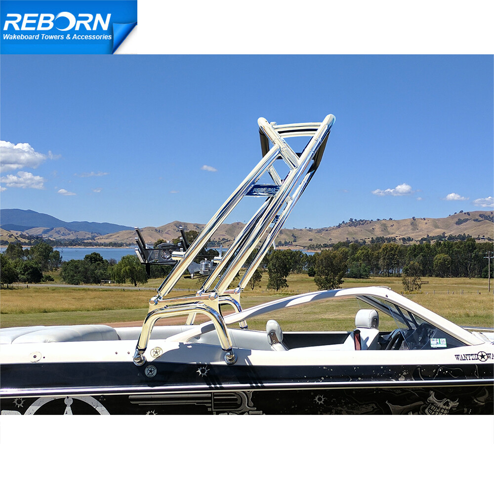Reborn LaunchX Forward-Facing Wakeboard Tower Polished Fast Install & Fold Down