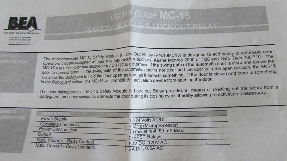 BEA 10MC15 Safety/Lock Out Module for Automatic Doors 60 Day Returns