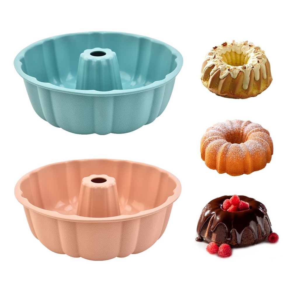 PADELE 2 Pack Silicone Cake Pan Nonstick,10 Inch, large, pink+bule