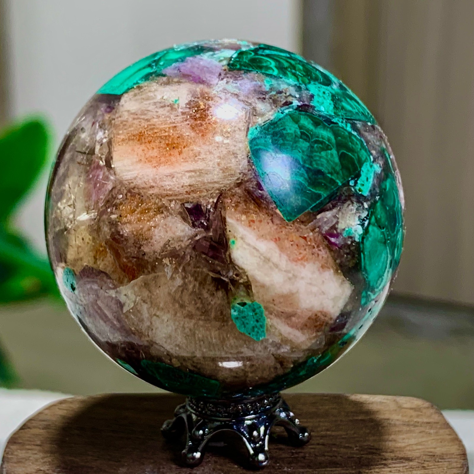 102G Newly discovered rare malachite purple mica symbiotic sphere restoration