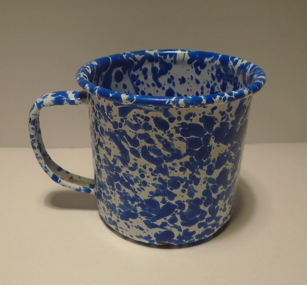 Splatter Blue Enamelware Coffee Mug 12 Oz.