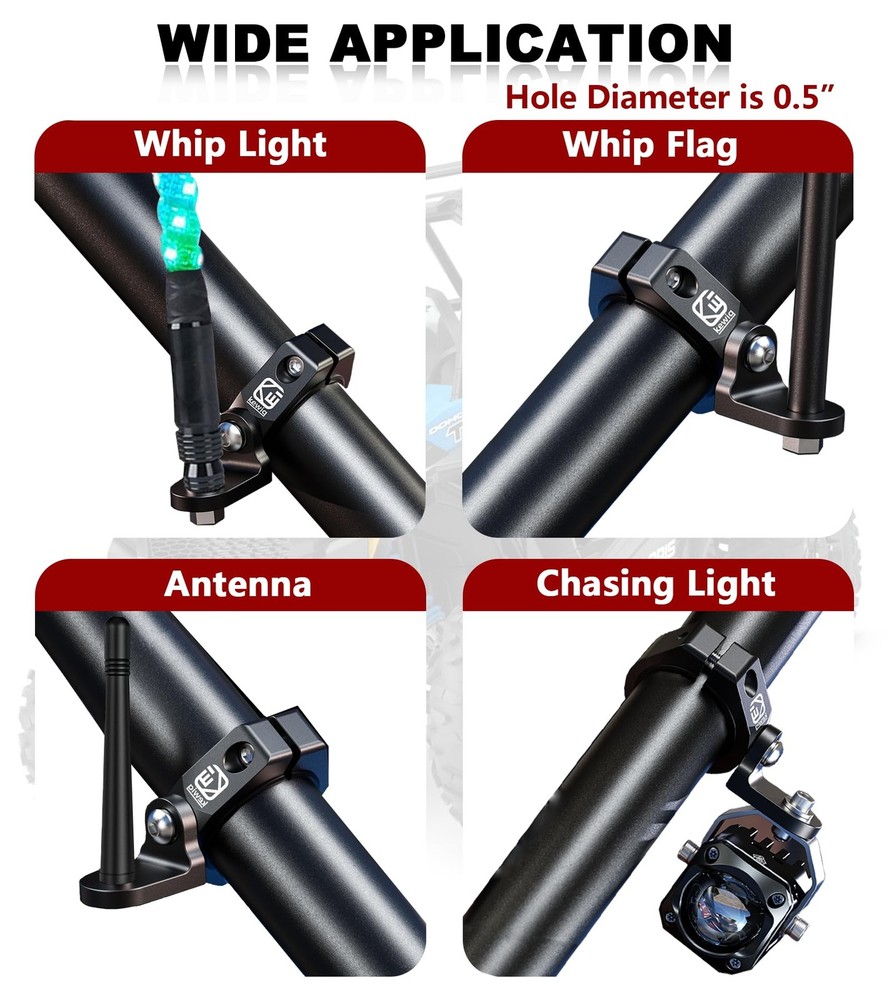 VAZESWIN UTV Whip Light Mount, Solid Aluminium Alloy Flag Black