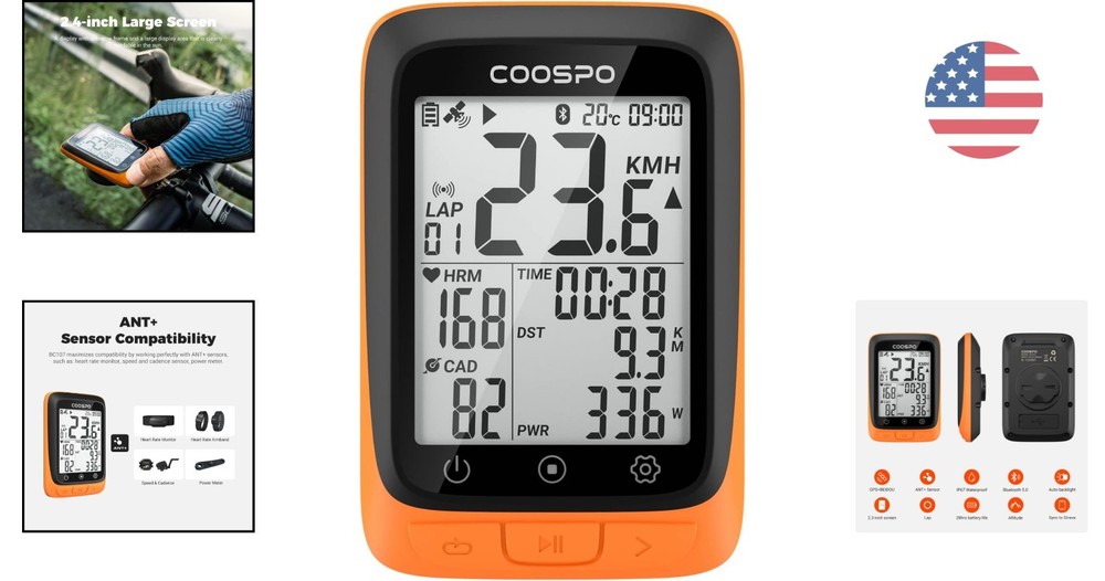 Waterproof Cycling Computer with 2.4” LCD Display - GPS Tracker & Bluetooth Sync