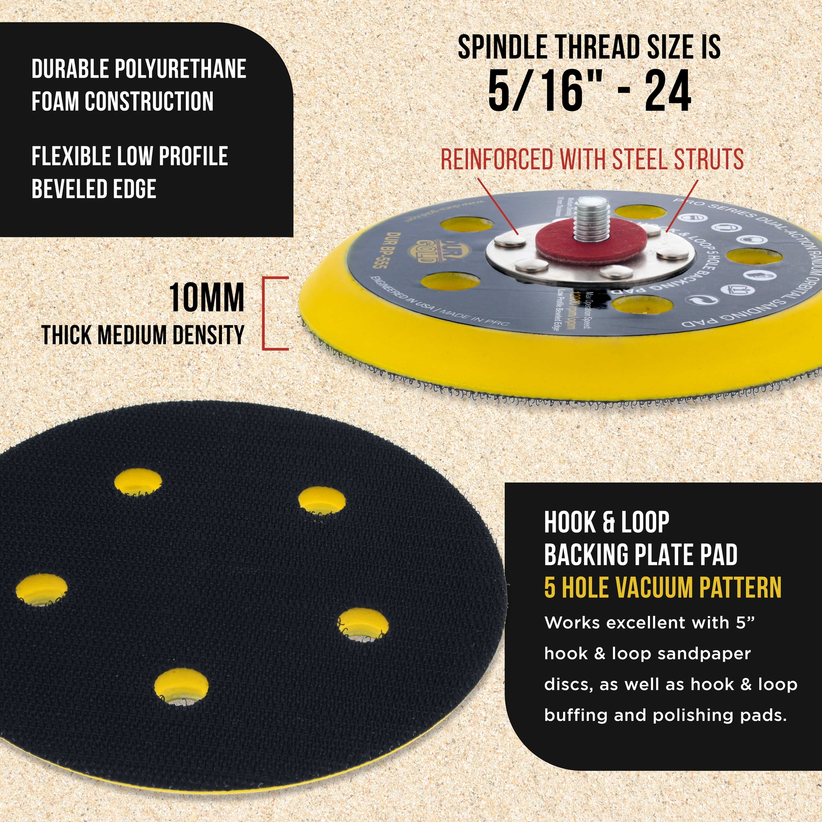 5" Hook & Loop DA Backing Plate Pad, 5 Hole Pattern, Auto Sanding Polishing Pad