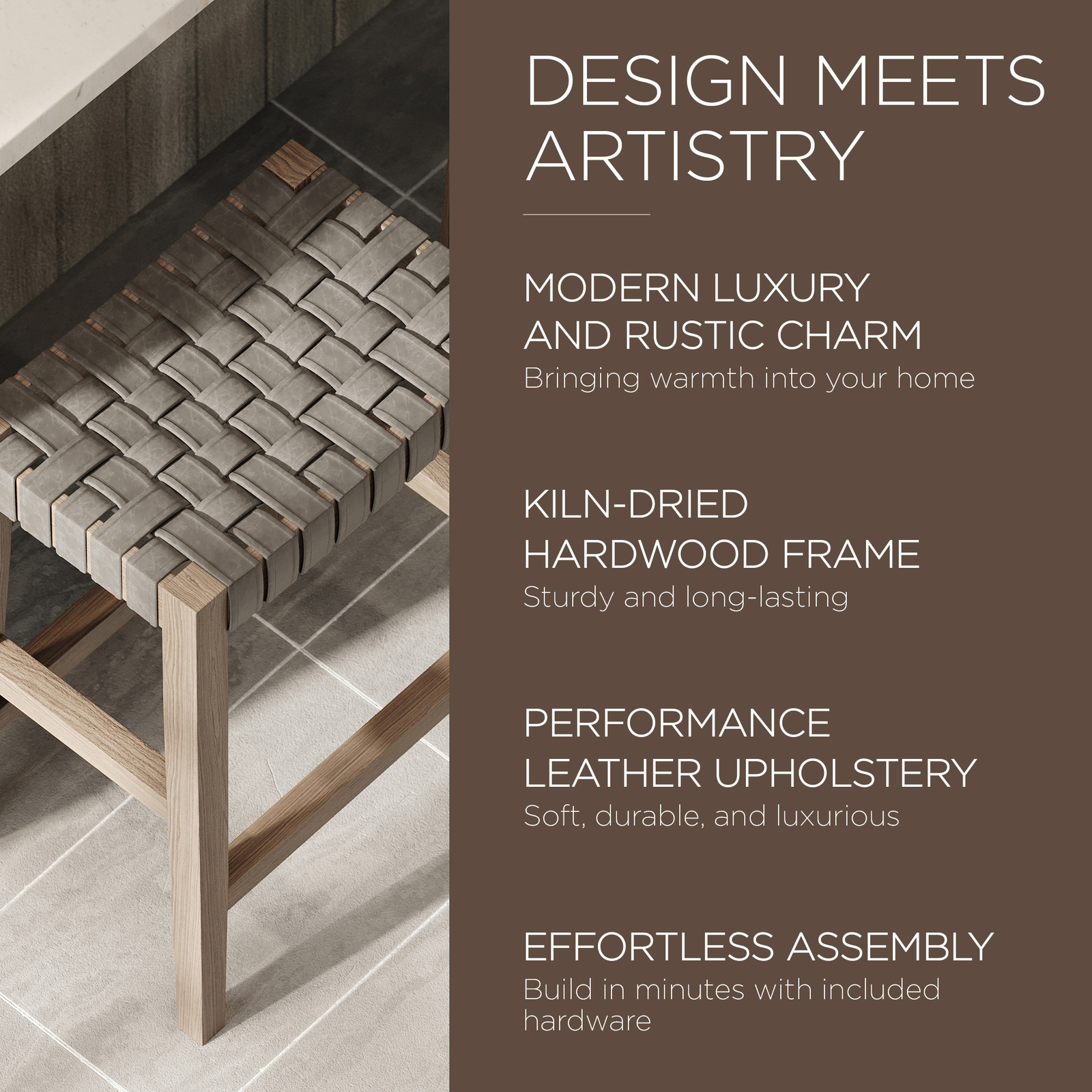 Maven Lane Emerson Counter Stool in Weathered Grey Wood Finish w/ Vegan Leather