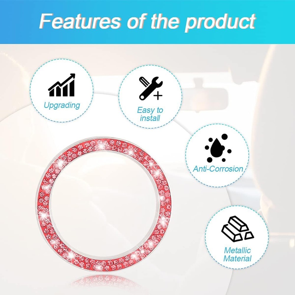 5PCS Crystal Car Ring Decals –Bling Trim for Key or Push Button Ignition (Red)